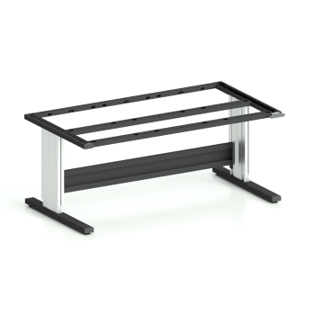 Höhenverstellbares Tischgestell TriMax Comfort (Art.-Nr. 162.442.000.78) in 1800 mm Breite und 1000 mm Tiefe, C-Fuß mit Spindelhub, Gestell in Tiefschwarz RAL 9005 und eloxierten Aluminium-Hubsäulen, Tragkraft 4000N
