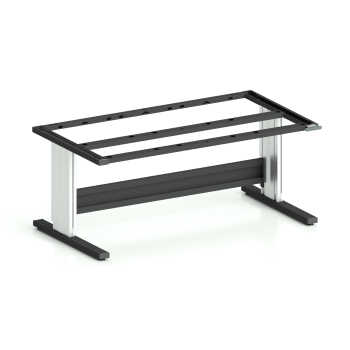 Höhenverstellbares Tischgestell TriMax Premium (Art.-Nr. 164.442.000.78) in 1800 mm Breite und 1000 mm Tiefe, C-Fuß mit Spindelhub, Gestell in Tiefschwarz RAL 9005 und eloxierten Aluminium-Hubsäulen, Tragkraft 4000N
